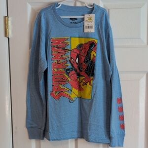 Marvel Spider-Man Heather Blue Long-sleeve Graphic Shirt NWT